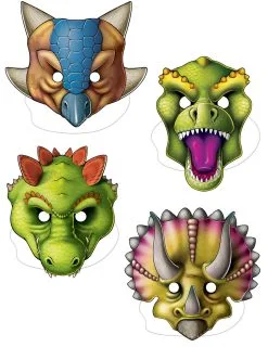 4 Kartonnen Dinosaurus Maskers