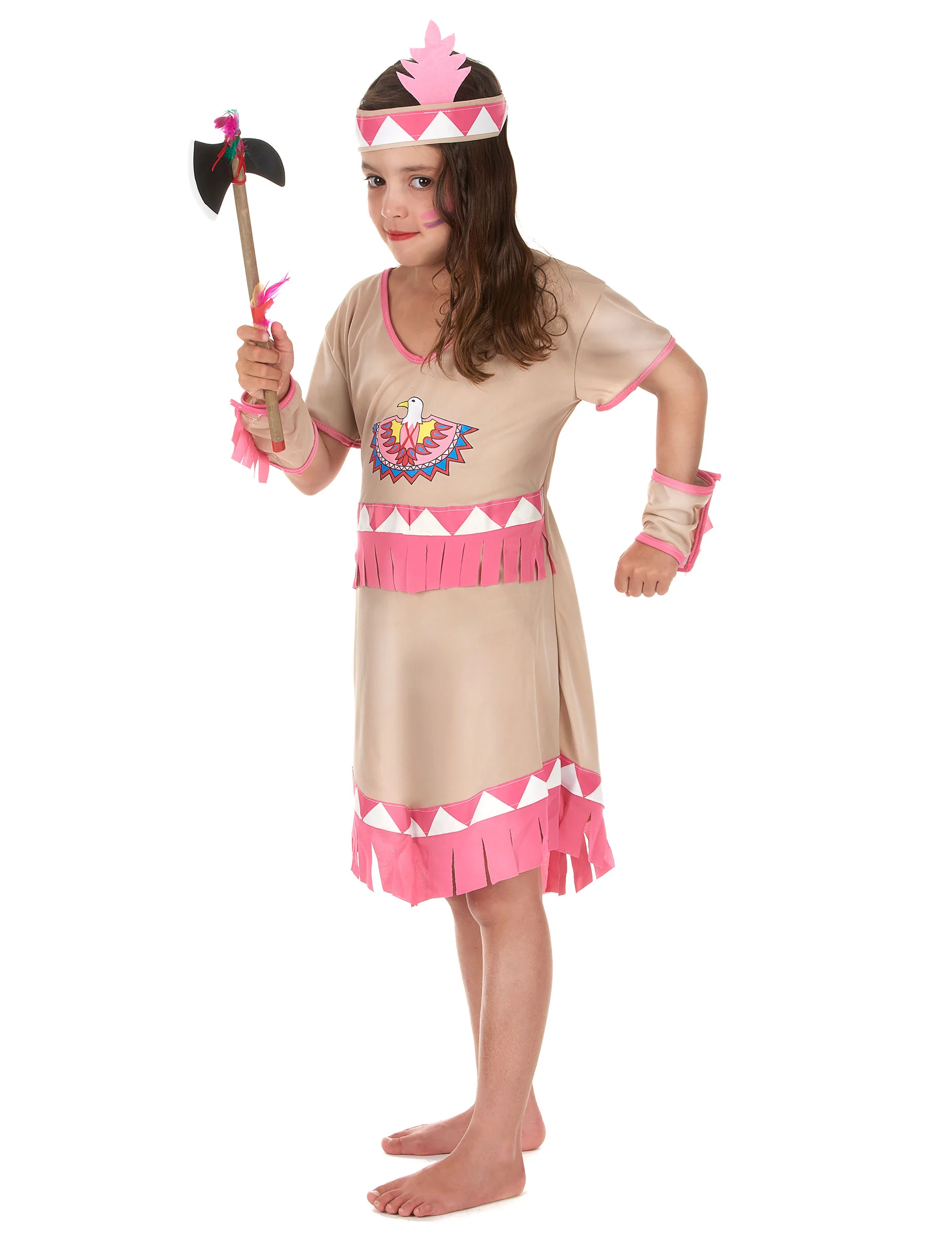 Beige En Roze Indianen Kostuum Voor Meisjes 4 Beige En Roze Indianen Kostuum Voor Meisjes - Afbeelding 2