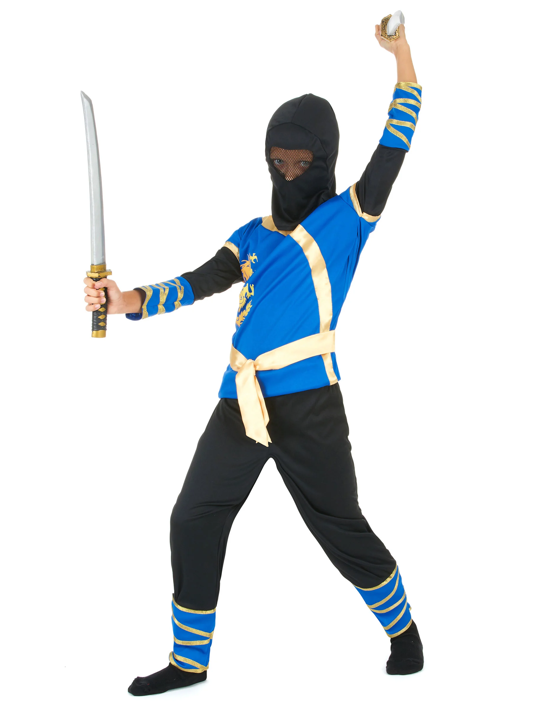 Blauw En Goudkleurige Ninjakostuum Voor Jongens 4 Blauw En Goudkleurige Ninjakostuum Voor Jongens - Afbeelding 2