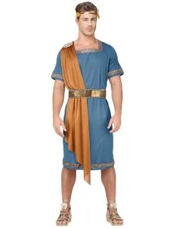 Blauw En Oranje Romeinse Keizer Kostuum Voor Volwassenen