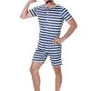 Blauw En Wit Gestreept Retro Zwem Outfit Voor Mannen -Cosplay Kostuums Winkel blauw en wit gestreept retro zwem outfit voor mannen
