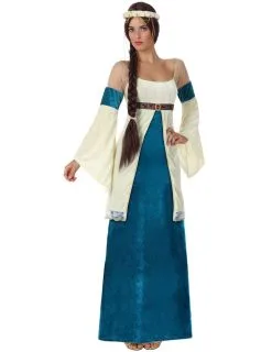 Blauw En Wit Middeleeuwse Lady Kostuum Voor Vrouwen