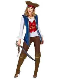 Blauw Fluweelachtig Piraten Kostuum Voor Vrouwen