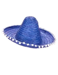 Blauw Sombrero Hoed Met Pompons Voor Volwassenen