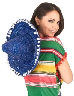 Blauw Sombrero Hoed Met Pompons Voor Volwassenen -Cosplay Kostuums Winkel blauw sombrero hoed met pompons voor volwassenen 3