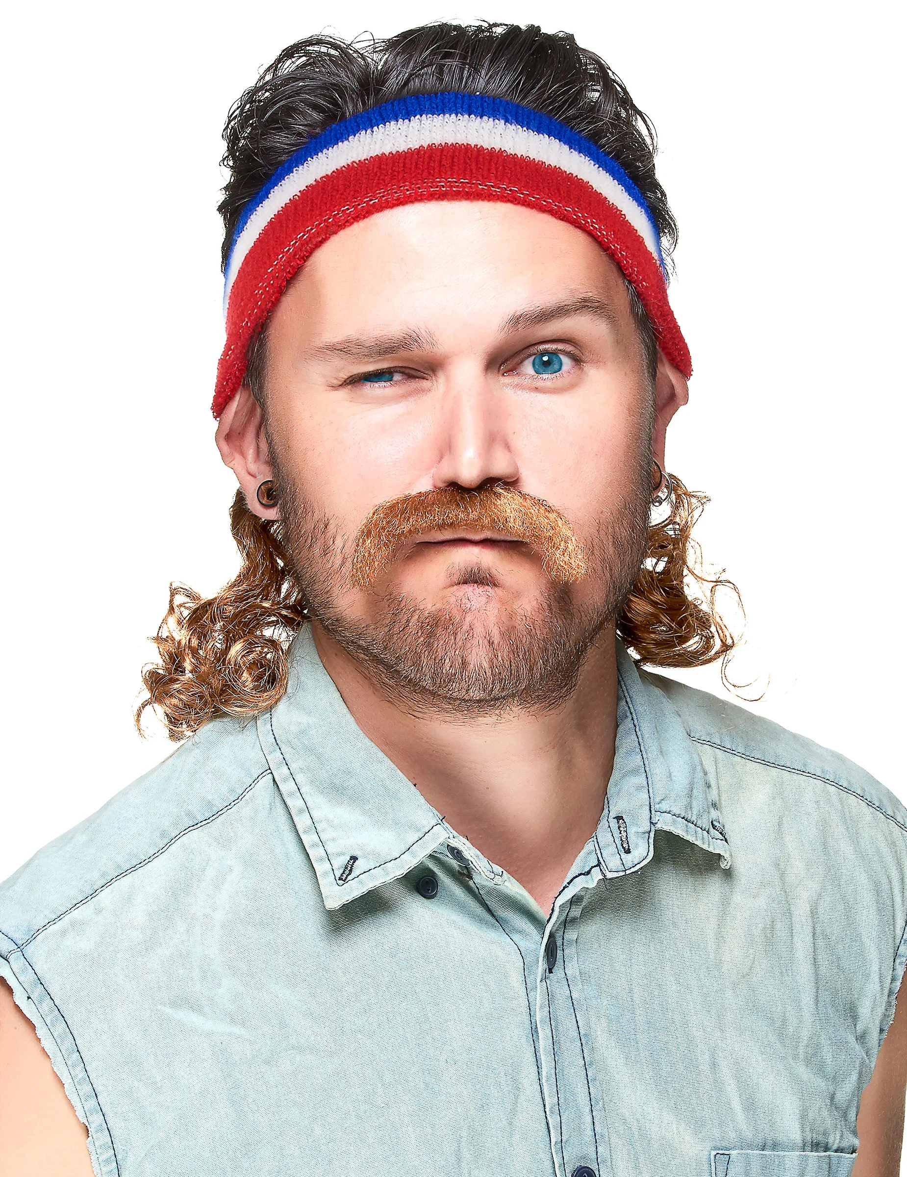 Blauw Wit Rode Mullet Bandana Met Snor 3 Blauw Wit Rode Mullet Bandana Met Snor