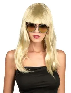 Blonde Popster Damespruik Met Pony