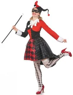 Boosaardige Harlekijn Vermomming Voor Dames In Rood En Zwart