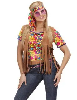 Bruin Hippie Vest Met Franjes En Hoofdband Voor Vrouwen