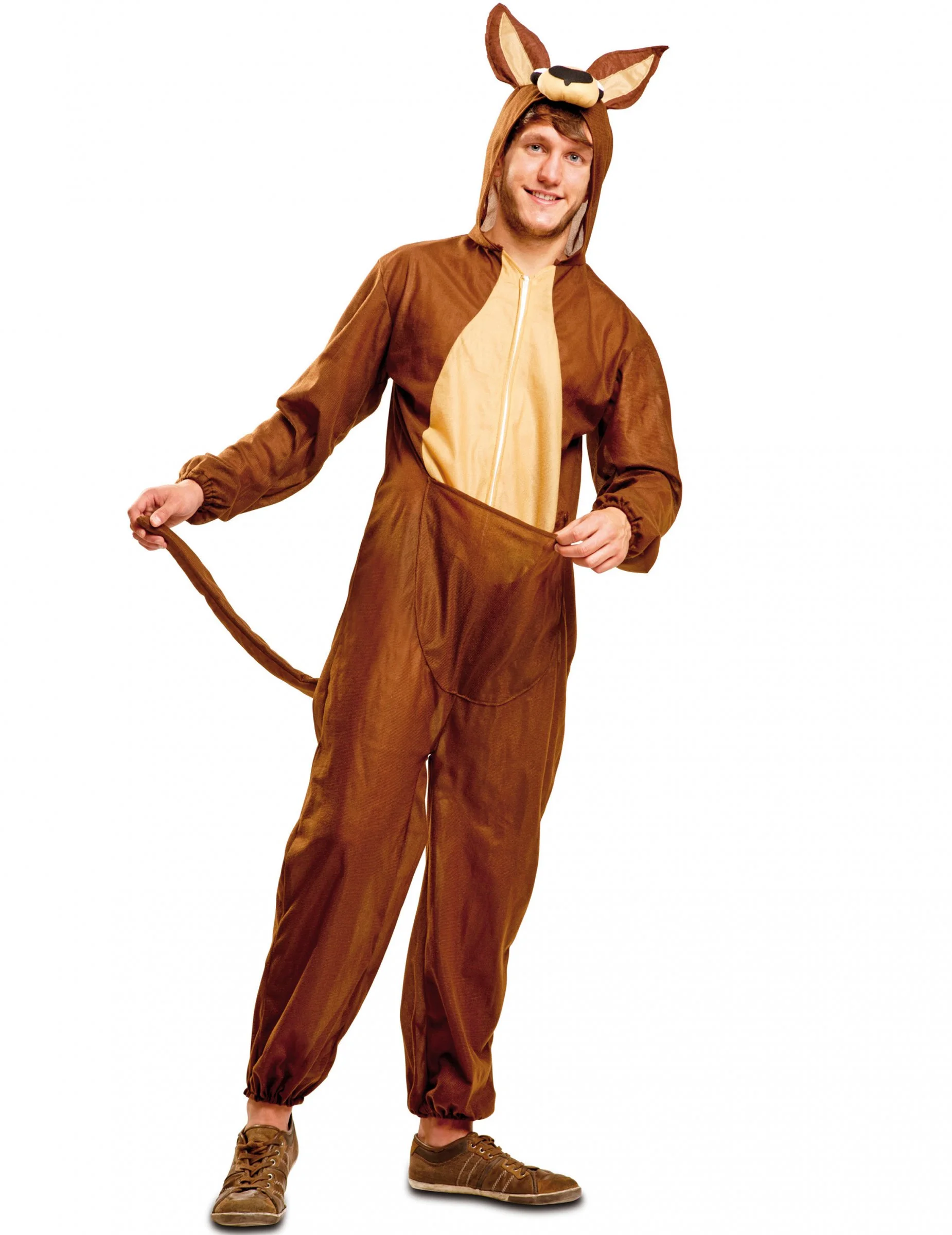 Bruin Met Beige Kangoeroe Kostuum Voor Volwassenen 3 Bruin Met Beige Kangoeroe Kostuum Voor Volwassenen