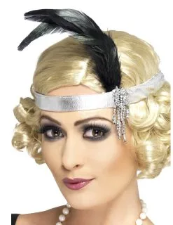 Zilverkleurige Charleston Haarband Met Veer Voor Volwassenen