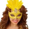 Geel Masker Met Veren Voor Dames -Cosplay Kostuums Winkel geel masker met veren voor dames