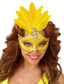 Geel Masker Met Veren Voor Dames