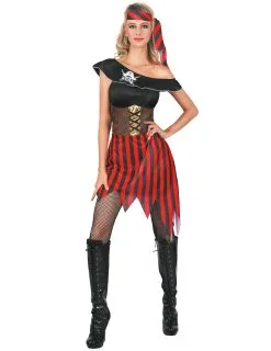 Gestreept Piraten Kostuum Met Doodskop Voor Dames