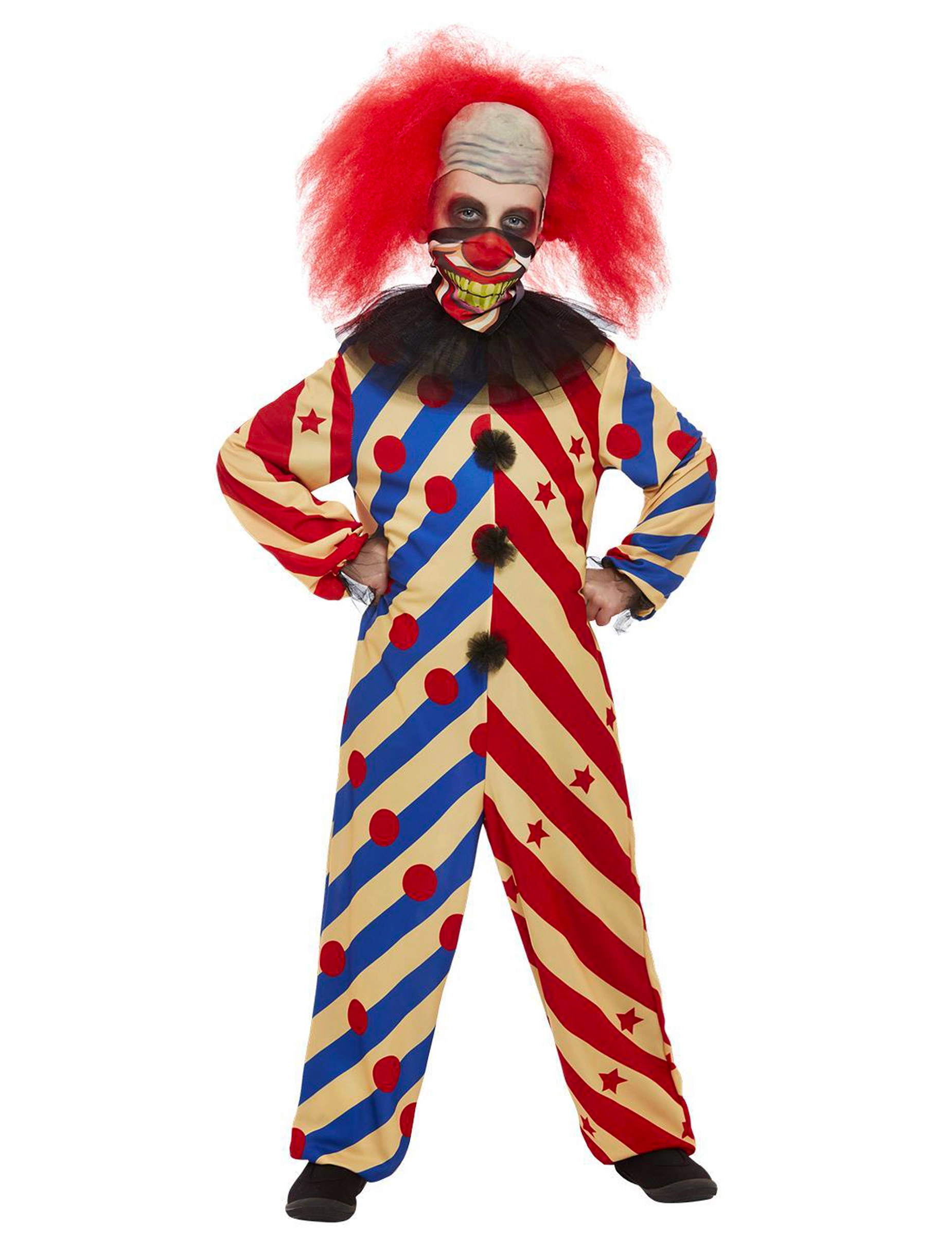 Griezelige Clown Vermomming, Tweekleurig, Voor Jongen 3 Griezelige Clown Vermomming, Tweekleurig, Voor Jongen