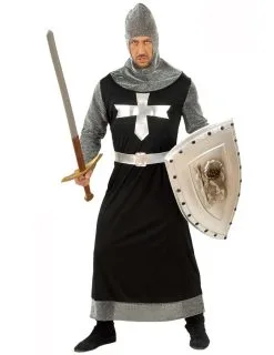 Grijs Met Zwart Middeleeuws Ridderkostuum Voor Mannen