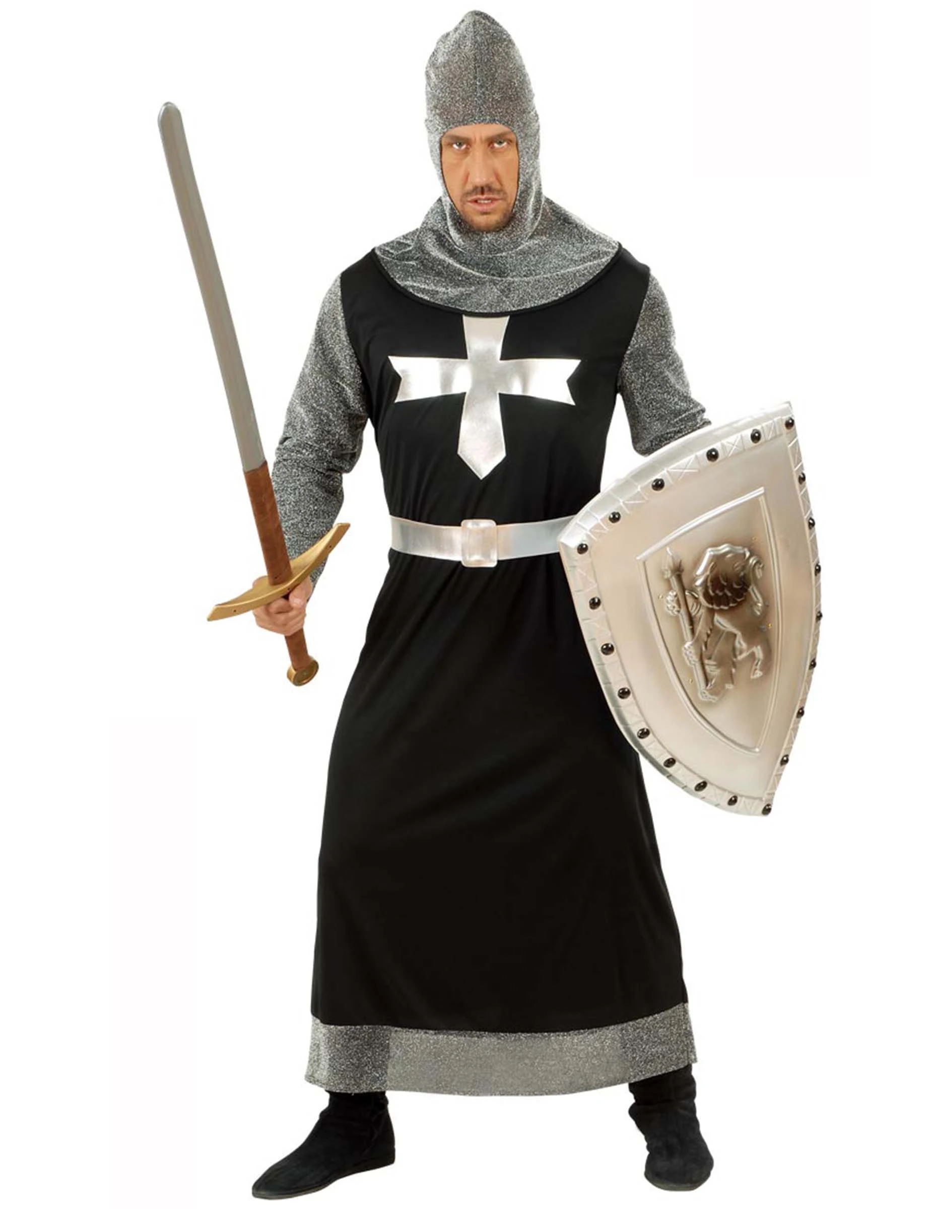 Grijs Met Zwart Middeleeuws Ridderkostuum Voor Mannen 3 Grijs Met Zwart Middeleeuws Ridderkostuum Voor Mannen