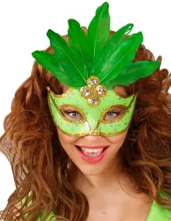 Groen Masker Met Veren Voor Vrouwen
