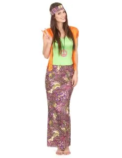 Groen-oranje Hippie Kostuum Voor Vrouwen