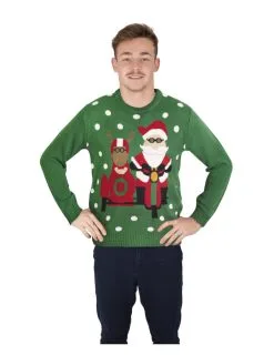 Groene Kersttrui Met Biker Kerstman