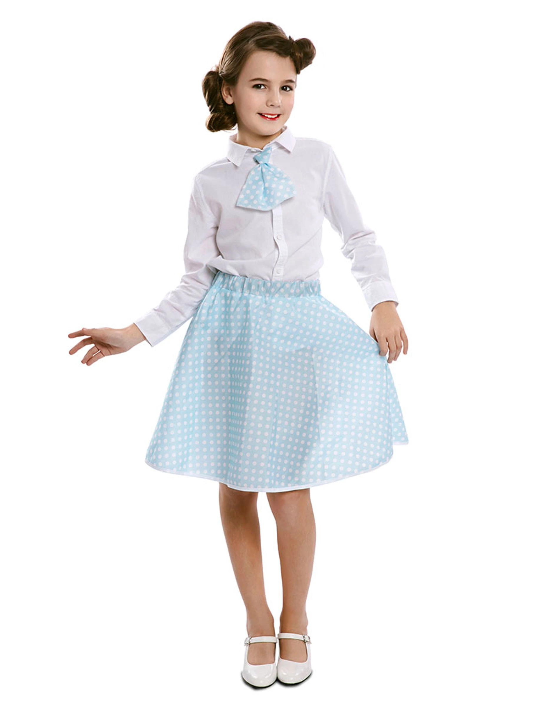 Hemelsblauwe Pin-up Jurk Met Stropdas Voor Meisjes 3 Hemelsblauwe Pin-up Jurk Met Stropdas Voor Meisjes