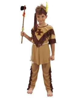 Beige Met Bruin Indianen Kostuum Voor Jongens