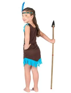 Bruine Met Blauwe Indianen Outfit Voor Meisjes -Cosplay Kostuums Winkel indianen kostuum voor meisjes 3