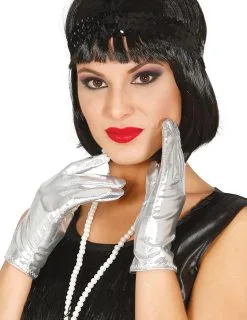 Korte Zilverkleurige Metallic Handschoenen Voor Vrouwen