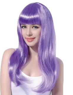 Lange Paarse Pruik Met Pony Voor Vrouwen