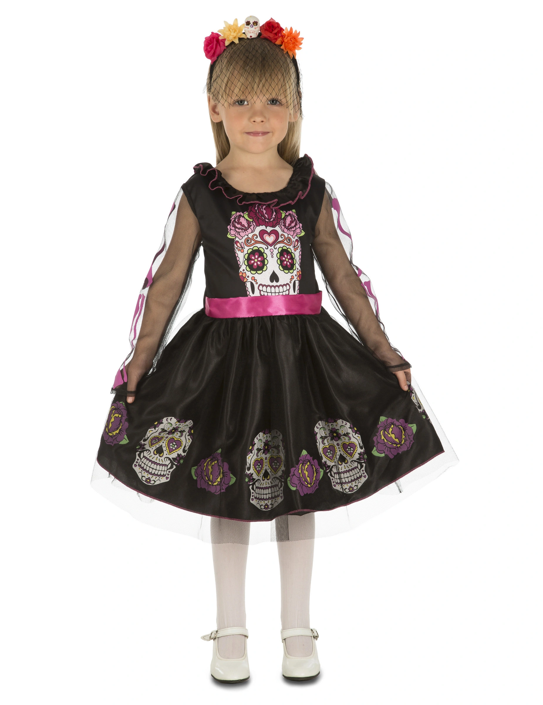 Mini Calaveras Dia De Los Muertos Kostuum Voor Meisjes 3 Mini Calaveras Dia De Los Muertos Kostuum Voor Meisjes