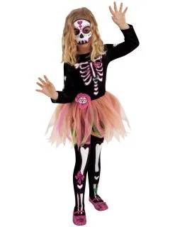 Miss Dia De Los Muertos Vermomming Met Masker En Maillot Meisje