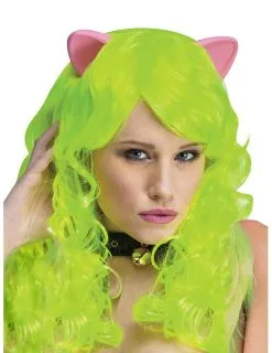 Neongroene Fantasy Pruik Met Kattenoren