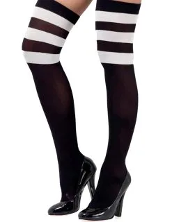 Ondoorzichtige Zwarte Kousen Met Witte Strepen