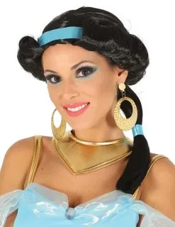 Oosterse Prinses Pruik Met Blauwe Hoofdband Voor Vrouwen