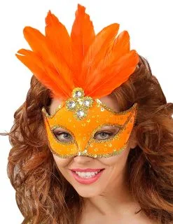 Oranje Masker Met Veren Voor Dames