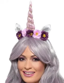 Paarse Eenhoorn Haarband Met Bloemen Voor Volwassenen