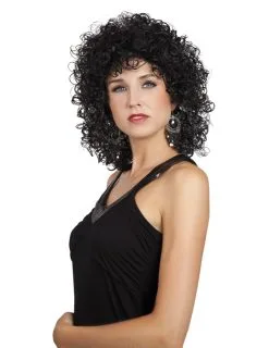 Pruik Krullend Zwart Voor Dames