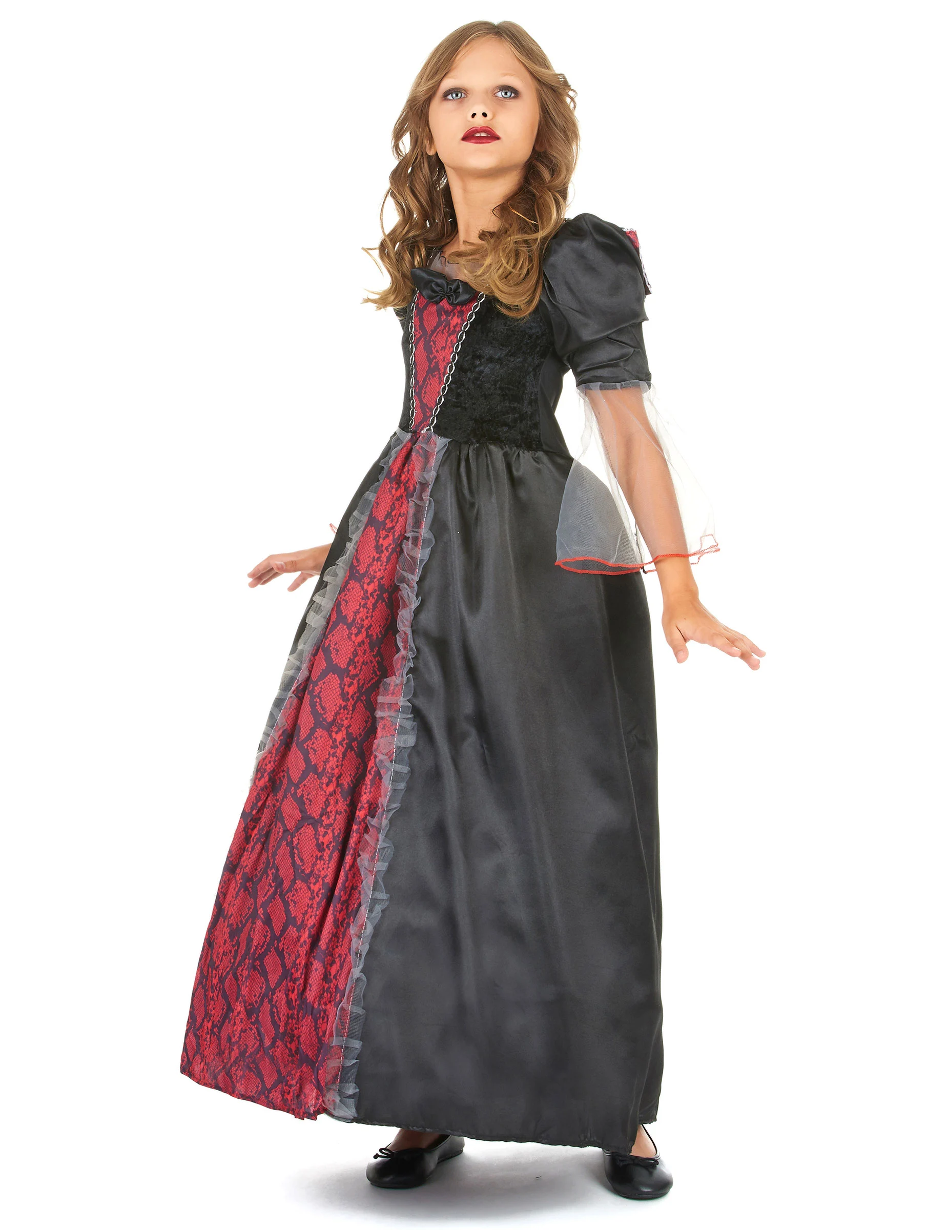 Rood En Zwart Vampierskostuum Voor Meisjes 4 Rood En Zwart Vampierskostuum Voor Meisjes - Afbeelding 2