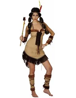 Sexy Beige Franje Indianen Outfit Voor Vrouwen