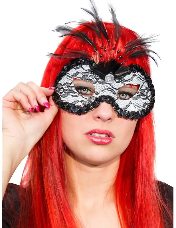 Venetiaans Kant Masker Met Zwarte En Witte Veren 3 Venetiaans Kant Masker Met Zwarte En Witte Veren