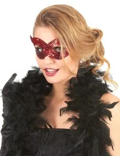 Venetiaans Masker Met Rode Lovertjes Voor Volwassenen