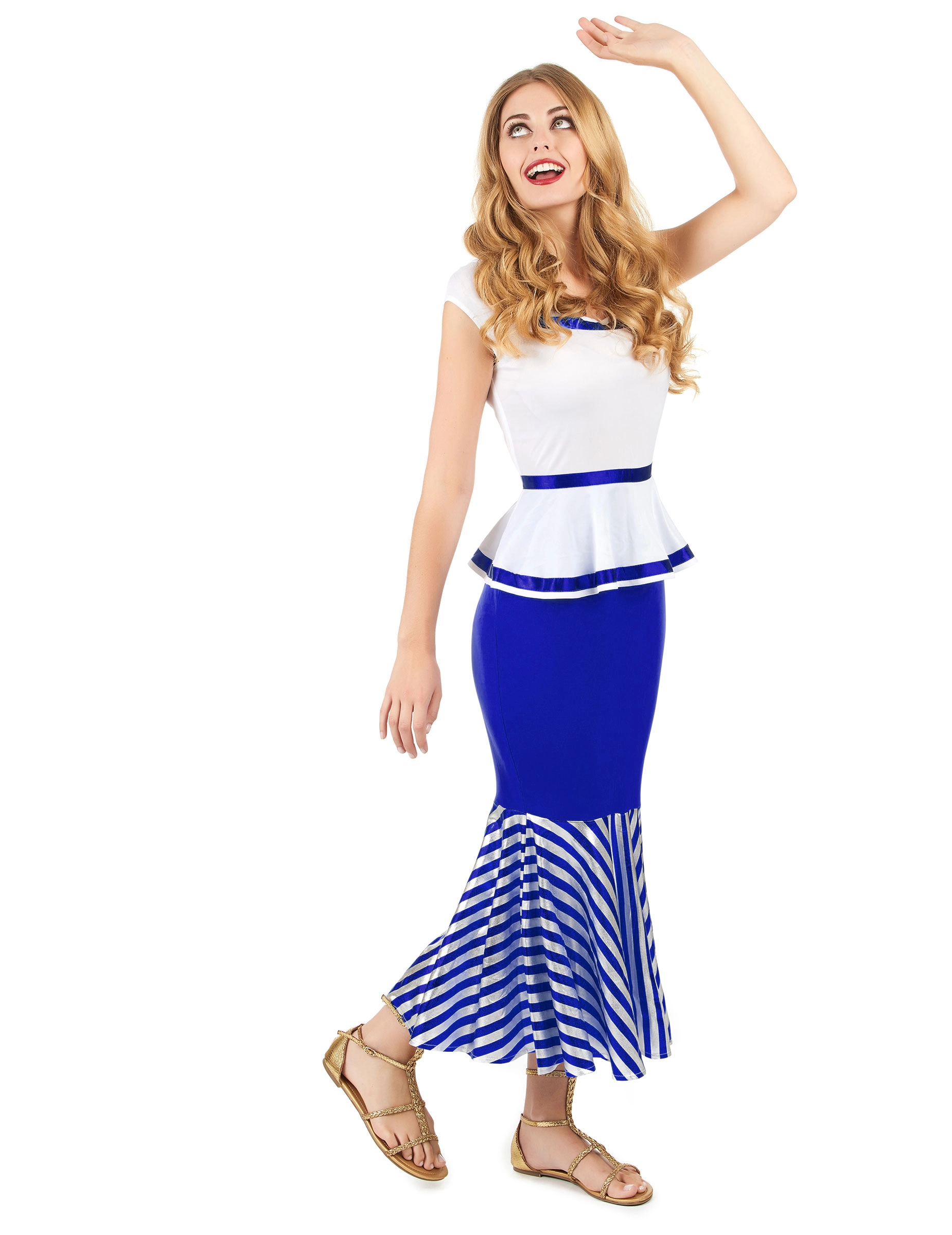 Wit En Blauw Galliër Kostuum Voor Vrouwen 3 Wit En Blauw Galliër Kostuum Voor Vrouwen