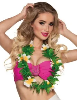 Witte En Groene Bloemen Ketting Voor Volwassenen