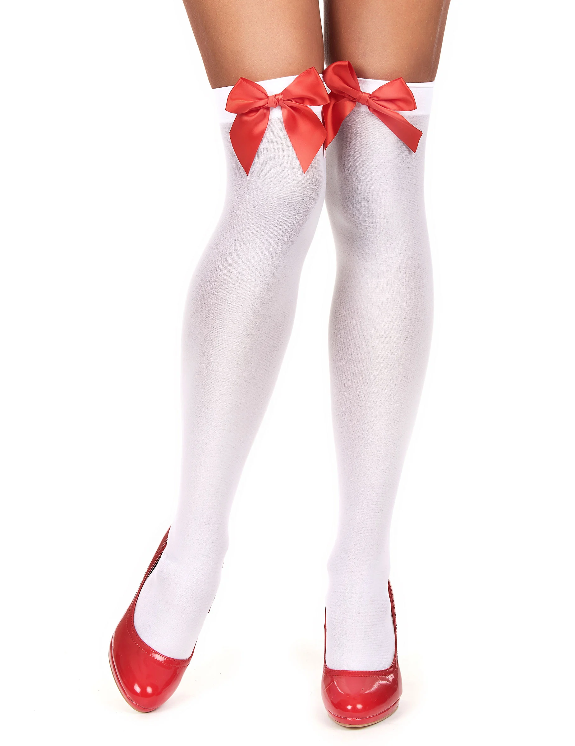 Witte Kousen Met Rode Strik Voor Volwassenen 3 Witte Kousen Met Rode Strik Voor Volwassenen