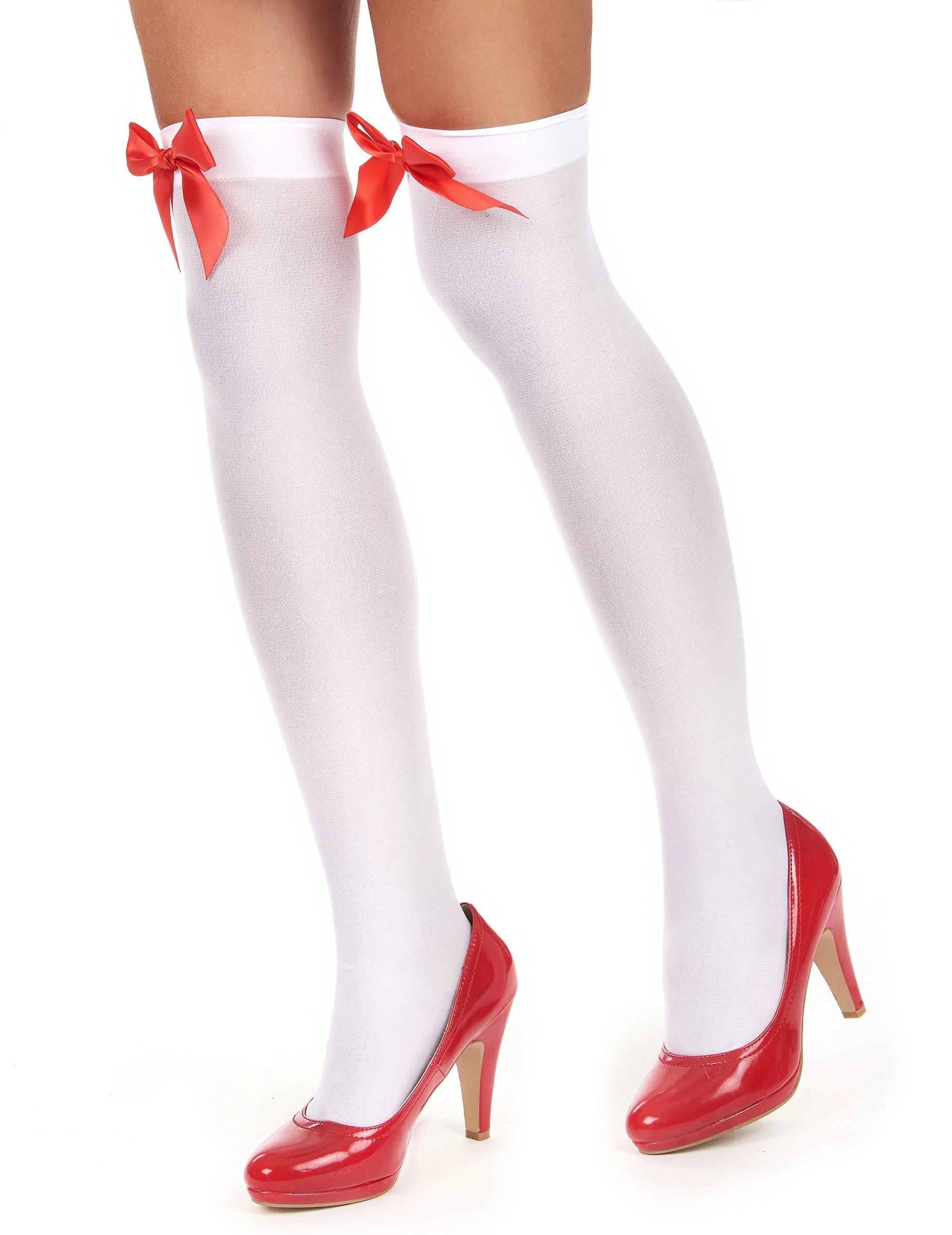 Witte Kousen Met Rode Strik Voor Volwassenen 4 Witte Kousen Met Rode Strik Voor Volwassenen - Afbeelding 2
