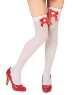 Witte Verpleegsterkousen Met Rode Strik