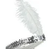 Zilverkleurige Charleston Hoofdband Met Lovertjes En Veer -Cosplay Kostuums Winkel zilverkleurige charleston hoofdband met lovertjes en veer
