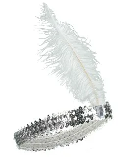 Zilverkleurige Charleston Hoofdband Met Lovertjes En Veer