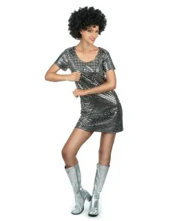 Zilverkleurige Disco Jurk Voor Vrouwen