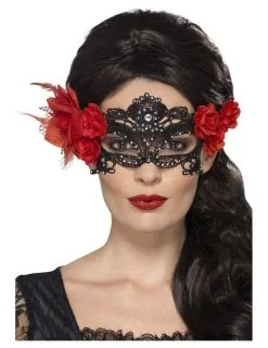 Zwart Dia De Los Muertos Kant Masker Voor Volwassenen